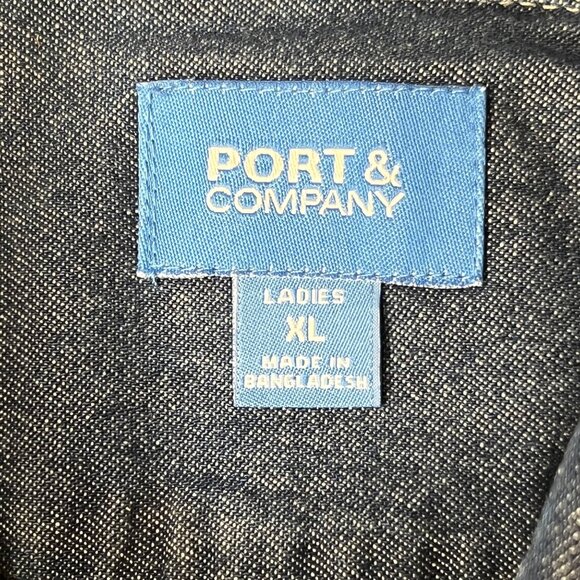 Port & Company Ladies XL Denim Button-Up Shirt Short Sleeve Casual 100% Cotton - Picture 8 of 14